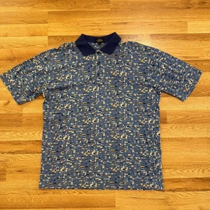 Vintage Italian Polo Shirt L Blue Abstract Print 90s Y2K Retro Resort Vacation - Bild 1 von 5