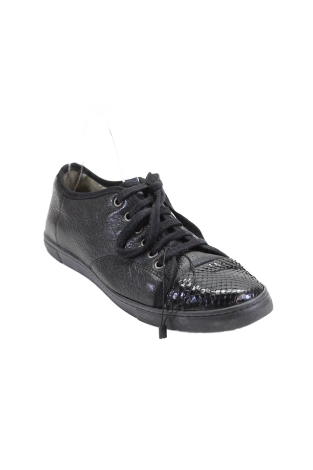 Lanvin Womens Leather Low Top Snakeskin Print Lace Up Sneakers Black Size 8 - Image 1 of 4