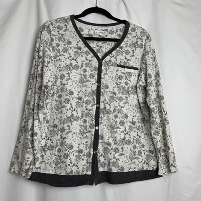 Ellen Tracy Women Sz L White Gray Paisley Soft Pajama TOP ONLY Lounge Leisure - Image 1 of 4