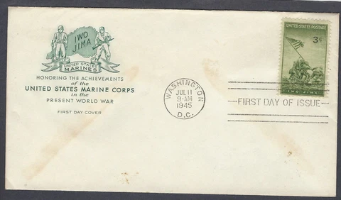#929 3c IWO JIMA FDC-WASHINGTON,DC JUL 11-1945 FARNAM CACHET Cover