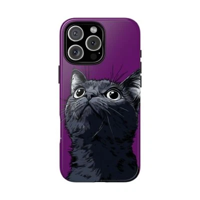 For iPhone / Galaxy / Pixel | Black Cat Purple Phone Case - Image 1 of 4