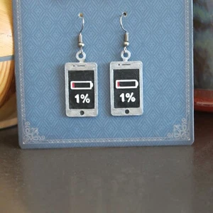 LOW BATTERY PHONE NERDY GEEKY CUTE EARRINGS 3D Printed  - Picture 1 of 1