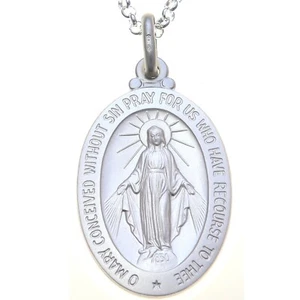 Mens large sterling silver Miraculous Mary medal necklace with 20" chain & box - Picture 1 of 6