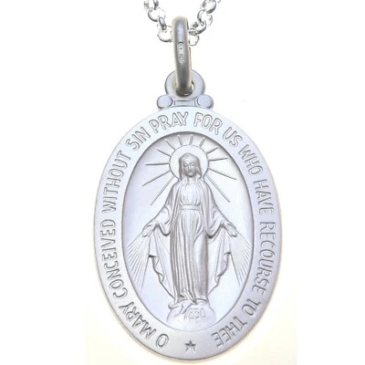 Mens large sterling silver Miraculous Mary medal necklace with 20" chain & box - Image 1 of 4