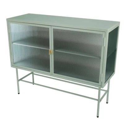 Sideboard Storage Cabinet Kitchen Cupboard Table With Two Fluted Glass Doors US - Image 1 of 4