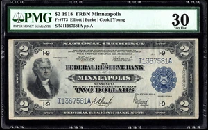 1918 $2 "BATTLESHIP" PMG 30 FR. 773 MINNEAPOLIS FEDERAL RESERVE BANKNOTE SCARCE! - Picture 1 of 3