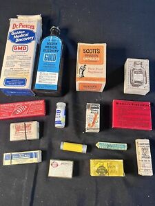 Vintage Lot Of (14) ANTIQUE MEDICINES Boxes Bottles Antiques UNUSED 1920s-1940s