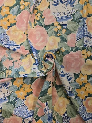 Tela de algodón con estampado floral Rika Bloomcraft 1,3 yardas, 54" con rosa verde azul  Foto 1 de 4