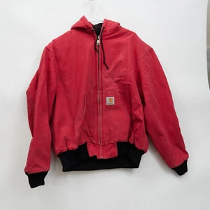 Vintage Carhartt Jacket Men’s Red J04 Duck Canvas Hooded Quilt Lined Y2K 90’s L - Picture 1 of 8