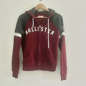 Hollister Kids Thick Hooded Sweatshirt w Front Spell Out Maroon Gray Medium - Picture 1 of 9