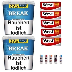 2 x Break Blue / Blau Volumentabak Giga Box 215g + 1000 Hülsen + 5 Feuerzeuge