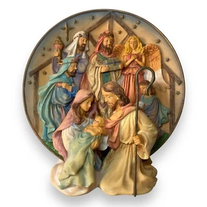 Nativity Scene Set Vintage Roman Inc 1999 2pc Ceramic 3D Plate Holder Christmas - Picture 1 of 9