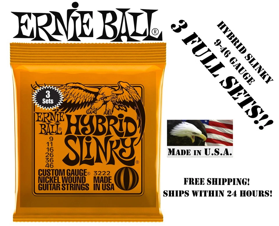 **3 SETS ERNIE BALL 2222 HYBRID SLINKY ELECTRIC GUITAR STRINGS 9-46** - Image 1 of 1