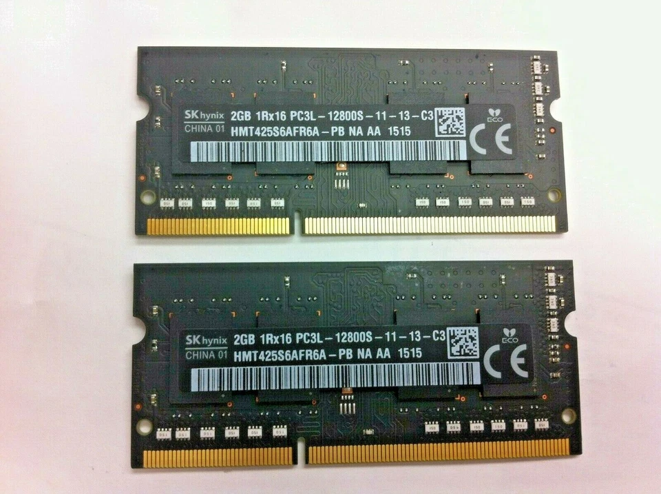 Lot of 2 MacBook SK hynix 2GB SO-DIMM Memory RAM PC3L-12800S HMT425S6AFR6A-PB 22 - Image 1 of 1