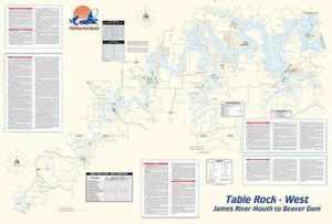 Table Rock Lake-West (James River Mouth to Beaver Dam) Angeln Wandkarte-L156 - Bild 1 von 1