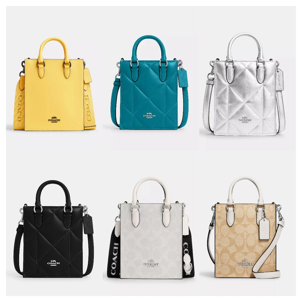 Nuevo con etiquetas Mini bolso Coach North South en plateado metálico con acolchado de diamantes hinchados Foto 1 de 1