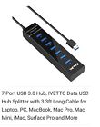 7 Port USB Hub IVETTO data USB Hub Splitter With 3.3 Ft Long Cable for lab top