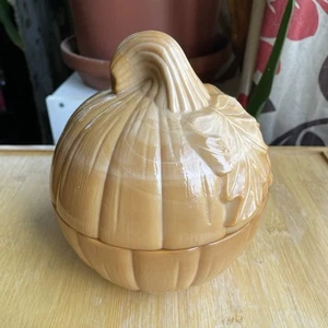 Longaberger Pumpkin Caramel Brown Swirl Slag Milk Glass Dish Jar - Picture 1 of 7