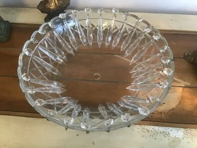 ANTIQUE CUT CRYSTAL LAMP SHADE OR BOMBOCHE WITH 28 U DROP CRYSTAL SPEARS. - Image 1 of 4