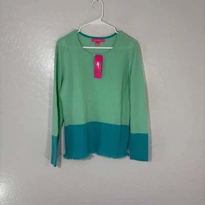 Suéter Lilly Pulitzer Mujer Medio Verde Aqua Rica Cachemira Color Bloque Flecos Foto 1 de 4