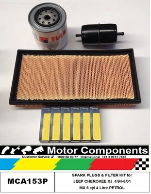 KIT BUJÍA Y FILTRO para CHEROKEE XJ Gasolina MX 6 cil 4L MPFI OHV 12V 04/94-01 Foto 1 de 3