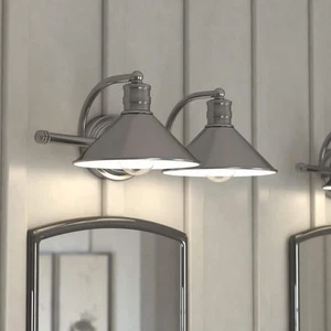 VAXCEL Akron 18 in. W 2-Light Satin Nickel and Matte White Bathroom Vanity Light - Picture 1 of 12