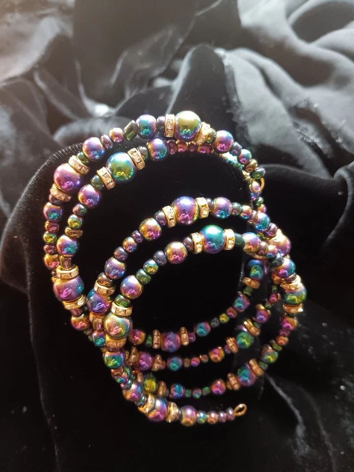 Stunning Black AB And Rhinestone Memory Wire Bracelet 4 Rows - Image 1 of 1