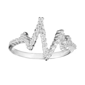 Silverly Anello Argento Sterling 925 Zirconia Cubica Zig Zag Battito Cardiaco - Foto 1 di 9