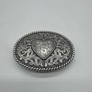 Roped Heart Love Dress Belt Buckle Scroll & Flourish Rope Edge Vtg 90s - Picture 1 of 5