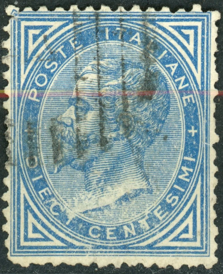 Италия 1863 Sc #28 10c синий ('77), Эммануил II, б/у - Изображение 1 из 1