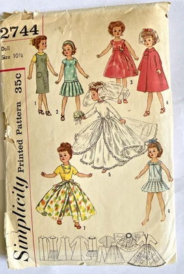 Simplicity # 2744, Doll Size 10 1/2 Clothing VTG Pattern UNCUT - Image 1 of 3