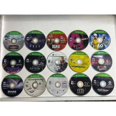 Xbox One Game Lot 15 Disc Only Tested RDR2 Jedi Cyberpunk Skyrim Guardians GTA - Image 1 of 4