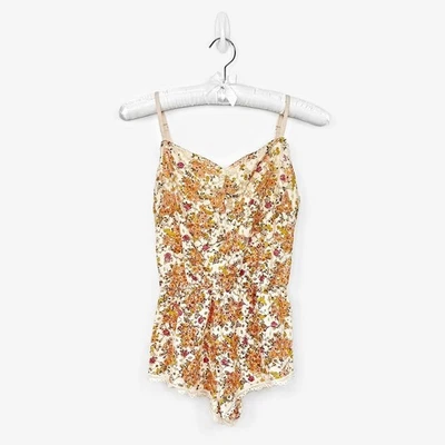 Victoria's Secret Lace Sleep Romper Size XS Cream Orange Floral Lingerie - Изображение 1 из 3