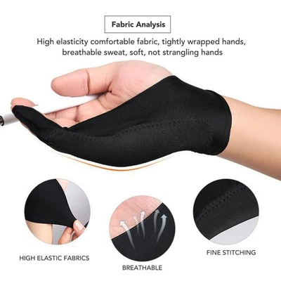 4 Pack Artist Drawing Glove Right Left Hand 3 Layer Two Finger Smooth Elasticity - Image 1 of 4