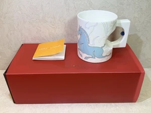 RARE LIULI LIVING WINDS OF CONTENTMENT WHITE BONE CHINA COFFEE MUG W/BLUE HORSE - Picture 1 of 13