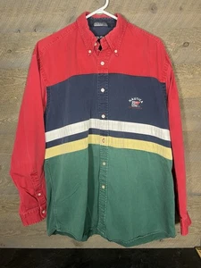 Vintage Nautica Herren Hemd Color Block gestreift große Knopfleiste Langarm - Bild 1 von 4