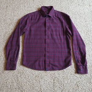 Untuckit Small Flannel Shirt Barry Mens Red Blue Check Cotton Spread Collar - Picture 1 of 7