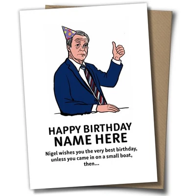 BLIND EYE Nigel Farage Personalised Birthday Card Political Funny Reform Party