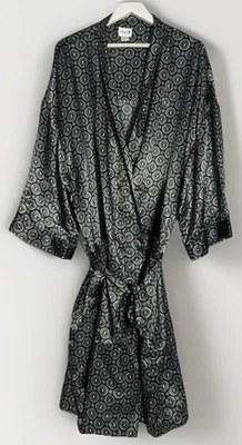 Playboy Bunny Satin Robe Sz Large Black White All Over Print Belted Unisex - Image 1 of 4