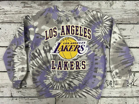 Los Angeles Lakers LA Purple Tie Dye Basketball Pullover Crewneck Sweatshirt - S Cover