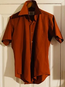 Vintage Custom Fashioned Dark Orange Rust Collar Button short sleeve shirt L - Picture 1 of 6