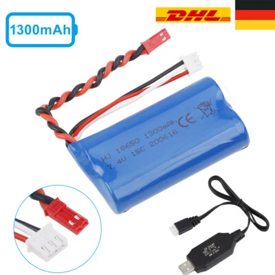 7,4V 1300mAh 2S Akku 15C JST Stecker mit USB Ladegerät für RC Auto Offroad-LKW - Bild 1 von 4
