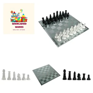 Black Frosted Glass Chess Set with Mirror Board - Picture 1 of 6