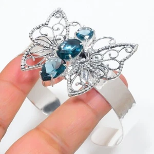 London Blue Topaz Gemstone 925 Sterling Silver Jewelry Cuff Bracelet Adjustable - Picture 1 of 1
