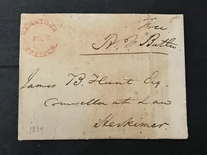 1834 SARATOGA SPRINGS NY STAMPLESS LETTER FREE SIGNED ATTORNEY GENERAL BUTLER x2 - Picture 1 of 4