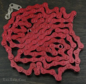 Deep Red Fixie KMC Bicycle Chain 1 Speed 1/2"x1/8" 112 Schwinn Cruiser Bike BMX - Picture 1 of 7