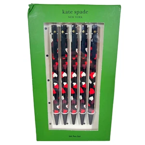 KATE SPADE New York Celebration Hearts Click Pen Set - 5 Pens Black Ink NIB - Picture 1 of 6