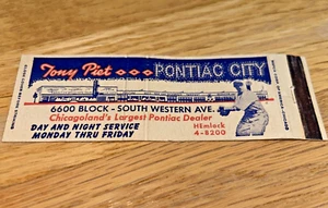 Alter TONY PIET PONTIAC CITY Streichholzheft Einband 6600 S Western CHICAGO WHITE SOX #1 - Bild 1 von 4
