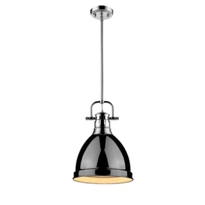 Golden Lighting 3604-S CH-BK Duncan Chrome 8.8 in. Pendant with Black Shade - Picture 1 of 1
