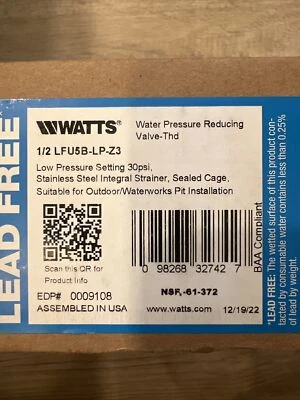 WATTS LFU5B-LP-Z3 Water Pressure Regulator Valve, 1/2 Inch - Image 1 of 3